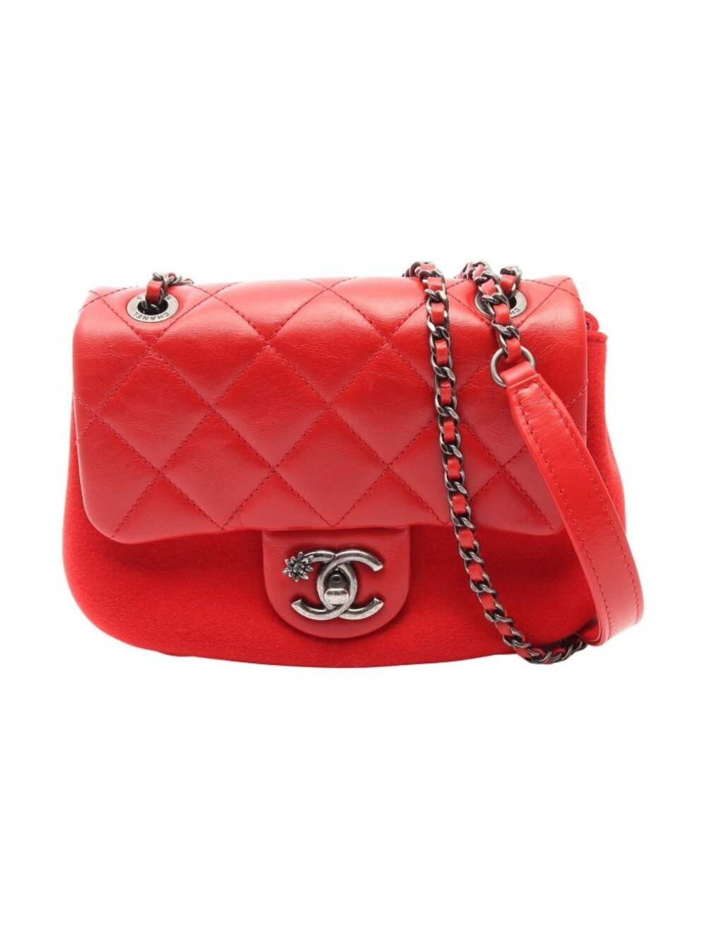 Chanel Shoulder Bag Quilted Small Red Leather Wool Chain